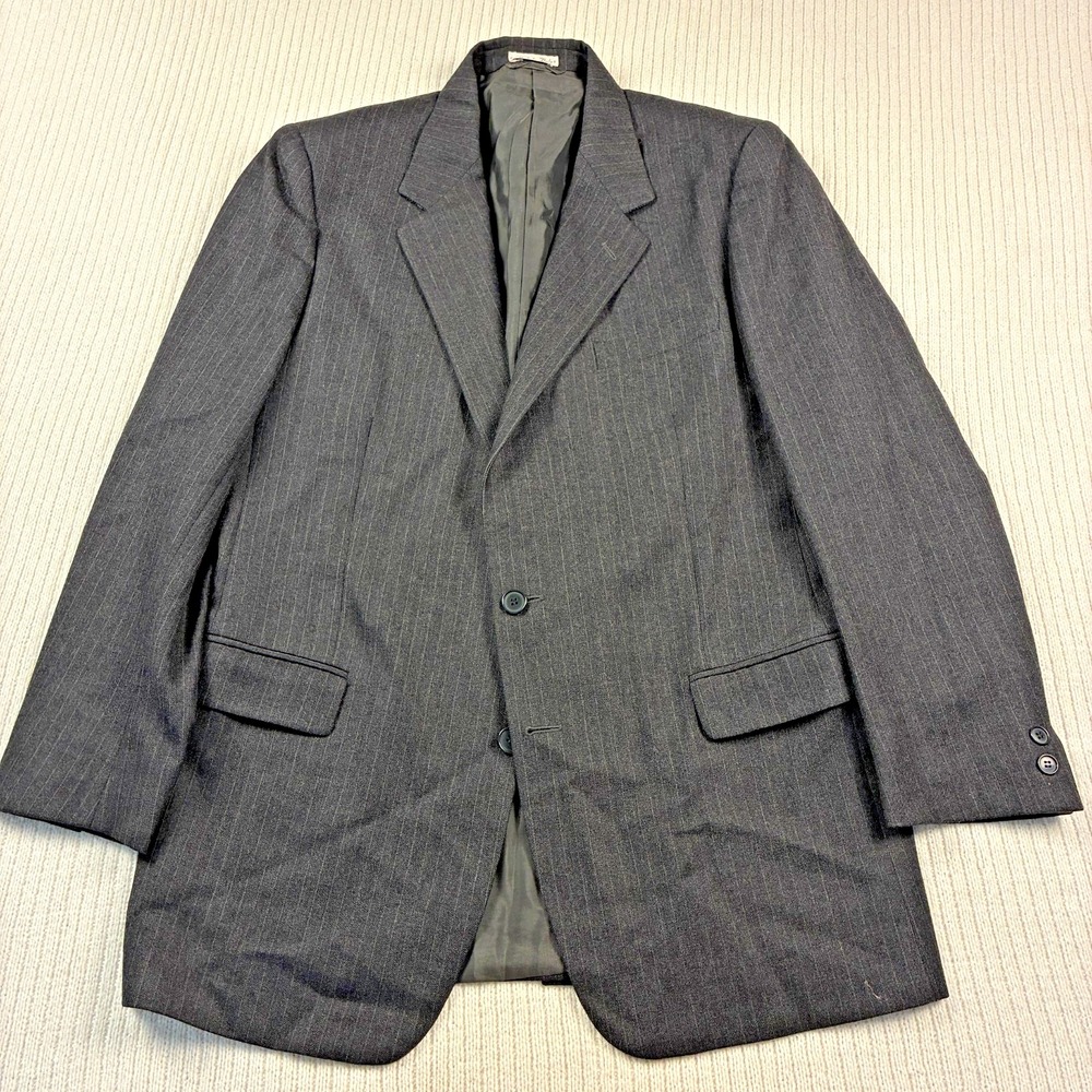 VTG Brioni Charcoal Gray Pinstripe Suit Jacket 40L 41L Italy Wool Designer